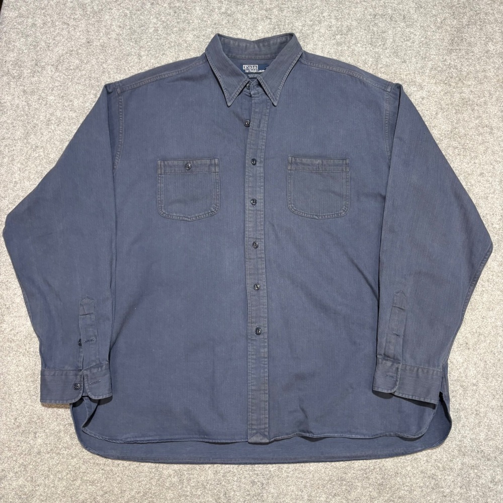 Polo Ralph Lauren Gloucester Mens XXL Navy Blue Herringbone Cotton Button Down